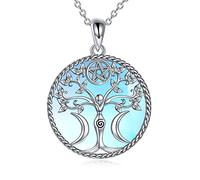 Moonstone Tree of Life Necklace Sterling Silver Pentagram Pentacle Triple Moon Goddess Pendant Necklace Pagan Wiccan Magic Amulet Jewellery for Women Men (M-Moonstone Triple Moon Goddess Necklace)