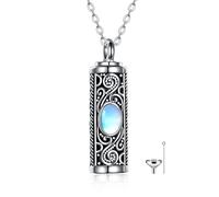 Moonstone Urn Necklace for Ashes for Women 925 Sterling Silver Filigree Cremation Jewelry for Ashes Men