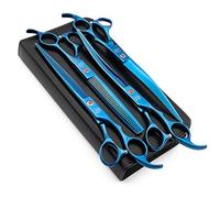 Moontay Professional 7.0"/8.0" Dog Grooming Scissors Set, 4-Pieces Straight, Upward Curved, Downward Curved, Thinning/Blending Shears for Dog, Cat and Pets, JP Stainless Steel