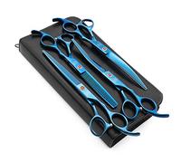 Moontay Professional 7.0"/8.0" Dog Grooming Scissors Set, 4-Pieces Straight, Upward Curved, Downward Curved, Thinning/Blending Shears for Dog, Cat and Pets, JP Stainless Steel