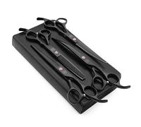 Moontay Professional 7.0" Dog Grooming Scissors Set, 4-Pieces Straight, Upward Curved, Downward Curved, Thinning/Blending Shears for Dog, Cat and Pets, JP Stainless Steel, Black