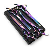 Moontay Professional 7.0" Dog Grooming Scissors Set, 4-pieces Straight, Upward Curved, Downward Curved, Thinning/Blending Shears for Dog, Cat and Pets, JP Stainless Steel, Multicolour