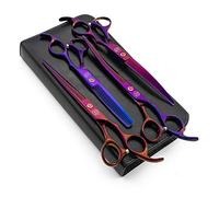 Moontay Professional 7.0" Dog Grooming Scissors Set, 4-Pieces Straight, Upward Curved, Downward Curved, Thinning/Blending Shears for Dog, Cat and Pets, JP Stainless Steel, Purple