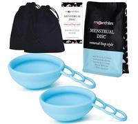 MOONTHLIES Reusable Menstrual Disc | Period Disc with Removal Loop Stem | Alternative to Menstrual Cups for Light or Heavy Flows | Sustainable Alternative to Tampons/Pads (1 Large, Blue)