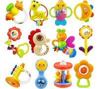MOONTOY 12pcs Baby Rattle, Baby Toys 0-6 Months Newborn Toys for Babies 0-3 Months Baby Sensory Toys 0 1 2 3 4 5 6 7 8 9 10 11 12 Month Christmas Boy Girl Gift Set Highchair Stocking Fillers Present