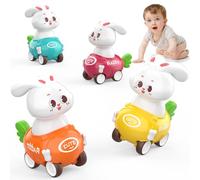 MOONTOY Bunny Toy Car Toys Age 3+ for Boys,4Pcs Baby Easter Car Toy for Boy Girls, Educational Press and Go Bunny Cars,Babys Easter Gifts Toys