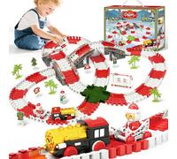 MOONTOY Construction Race Tracks for Kids, 233 PCS Christmas Train Set with Flexible Toy Car Track, Educational Playset and Christmas Birthday Gifts for 3 4 5 6 7 8 Year Old Boys and Girls