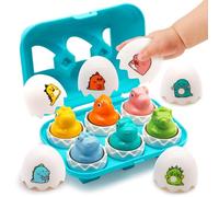 MOONTOY Dinosaur Matching Egg for Toddler 1 2 3 Year Old Boy Easter Gift Present 6pcs Montessori Educational Toy Color Sorting Easter Eggs Toy for 12-18 Months Kids Boys Girls Shape Sorter Puzzle