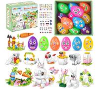MOONTOY Easter Gifts for Kids, 12 Easter Eggs with 12 Building Blocks Toys & 4 Stickers, DIY Easter Basket Stuffers and Party Favors for Boys Girls 6 7 8 9+, Includes Easter Bunny, Chick & Sheep