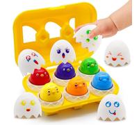MOONTOY Matching Egg for Toddlers 1 2 3 Years Old Boys Girls Easter Gift Present 6pcs Montessori Educational Toys Color Sorting 12-18 Month Sensory Shape Sorter Puzzle for Kid Easter Eggs Toy