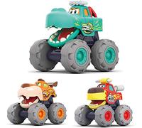 MOONTOY Monster Truck Car Toy Set for 1-3 Years, 3-Piece Cartoon Monster Truck Toy Cars, Red, Blue, Green