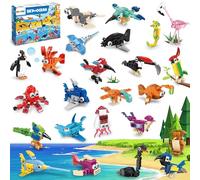 MOONTOY Party Favours for Kids, 24 Animal Building Blocks Sets, 3 IN 1 Mini Ocean & Birds Building Toy for Valentines Easter Gift, Classroom Prizes, Goodie Bags Stuffers for Boys Girls Ages 3-12