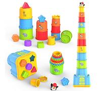 MOONTOY Stacking Cups - 19PCS Nesting Shape Sorter, Early Educational Bath Toy for 1-3 Year Old Toddlers, Boys & Girls Birthday Gift