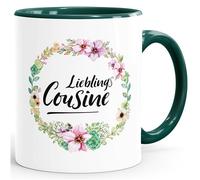 MoonWorks Coffee Mug Gift Mug Gift for Cousin Favourite Cousin Flowers Border Flower Tendril Flowers Family Green One Size