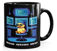 MoonWorks® Coffee Mug Squeaky Duckling Rubber Duck Debugging Hacker Duck Gift Programmer Computer Scientist Black Standard