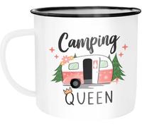 MoonWorks® Enamel Mug Camping Queen King Caravan Gift Camper Camping Holiday Accessories Queen Enamel White Black Standard
