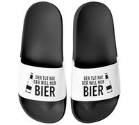 MoonWorks® Men's Umisex Bathing Slippers with German Text "Lustig Der tut nich der Will nur Bier", Der Tut Nix Schwarz Weiss, 9.5 UK