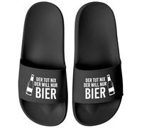 MoonWorks® Men's Umisex Bathing Slippers with German Text "Lustig Der tut nich der Will nur Bier", Der Tut Nix Schwarz Schwarz, 11 UK