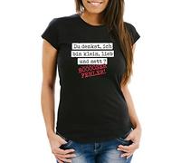 MoonWorks® Women's T-Shirt with German Text "Du denkst ich Bin klein, lieb und nett bööööser Ferrler Ironie Sarcasm", Women's Fun Shirt Funny, Böser Fehler Schwarz, S