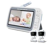 moonybaby EMF Reduction Baby Monitor with 2 Cameras, QuadView 40, 5 HD 720p Split-Screen, No WiFi, 20 Days Battery Life, 1000ft Range, 2-Way Audio, Lullaby, Temperature sensor,VOX/Voice Activation