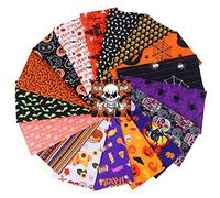 MoonyLI Halloween Cotton Fabric Bundles Quilting Patchwork Precut Halloween Pumpkin, Ghost, Spider, Sunflower Pattern Cotton Cloth 3D Printed Fabric Scraps DIY Crafts 2025cm
