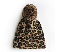 MoonyLI Unisex Adult Leopard Print Knit Hat Leopard Beanie Cap Big Pompom Hat Warm Leopard Printed Cap Wool Cap Winter Beanie hat