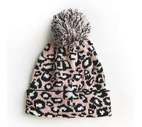 MoonyLI Unisex Adult Leopard Print Knit Hat Leopard Beanie Cap Big Pompom Hat Warm Leopard Printed Cap Wool Cap Winter Beanie hat