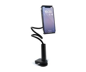 Mooov 639321 Phone and Tablet Holder for Desk, Bed with Flexible Articulated Arm - Adjustable Clamp - Compatible with Smartphones from 5 to 13 inches - Black