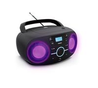 Mooov Portable CD Player, CD Audio Reader CD-R/CD-RW/CD-MP3, FM Radio, USB Port, LED Light Effects, Ergonomic Handle, Power Supply or Battery Operated, Black 477415