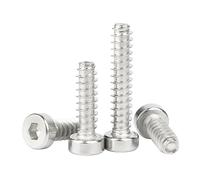 MOOPW Stainless Steel 304 Thin Head Hex Socket Flat Tail Self Tapping Screws Cylindrical Head Internal Hex Self Drilling Screws M4 x 8mm 50 Pcs