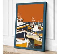 Moored Fishing Fleet Canvas Wall Art Print 18x12 Inch (46 x 30 cm)