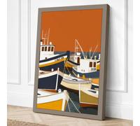 Moored Fishing Fleet Canvas Wall Art Print 18x12 Inch (46 x 30 cm)
