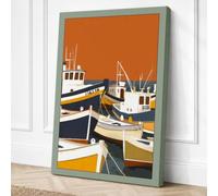 Moored Fishing Fleet Canvas Wall Art Print 30x20 Inch (76 x 51 cm)