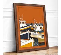 Moored Fishing Fleet Industrial Framed Wall Art Print A1 (84.1×59.4cm) Walnut, Wall Decor for Living Room, Bedroom, Office & Home, Ready to Hang, Art Gift