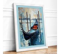 Moored Gondola at Dawn Coastal Framed Wall Art Print A3 (42×29.7cm) White, Wall Decor for Living Room, Bedroom, Office & Home, Ready to Hang, Art Gift