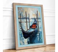 Moored Gondola at Dawn Coastal Framed Wall Art Print A4 (29.7×21cm) Oak, Wall Decor for Living Room, Bedroom, Office & Home, Ready to Hang, Art Gift