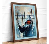 Moored Gondola at Dawn Coastal Framed Wall Art Print A4 (29.7×21cm) Walnut, Wall Decor for Living Room, Bedroom, Office & Home, Ready to Hang, Art Gift