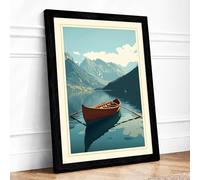 Moored in Mountains Vintage Framed Wall Art Print A2 (59.4×42cm) Black, Wall Decor for Living Room, Bedroom, Office & Home, Ready to Hang, Art Gift