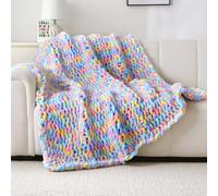 Mooreeke Chunky Knit Blanket 50"x60" Soft Washable Chenille Throw Blanket Cozy 100% Handmade Crochet Gift Blankets with Jumbo Chenille Yarn for Couch Bed Sofa Room Decor -Purple and Pink