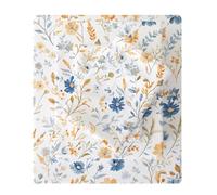 Mooreeke Cozy Vintage Microfiber Printed Full Sheet Set - Soft & Breathable Percale Blue Orange Floral Bed Sheets with Extra Deep Pocket - Non-Slip Fitted Design - Blue Yellow Flower Pattern