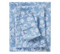 Mooreeke Cozy Vintage Microfiber Printed Full Sheet Set - Soft & Breathable Percale Blue Paisley Bed Sheets with Extra Deep Pocket - Non-Slip Fitted Design - Blue Flower Pattern - Full