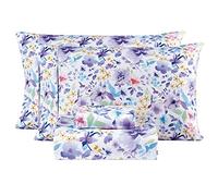 Mooreeke Floral King Sheets, Soft Breathable Microfiber Vintage Printed Bed Sheet Set, Deep Pocket Non-Slip Fitted Sheet Included, Purple Flower Pattern