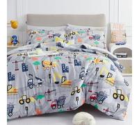 Mooreeke Kids Twin Comforter Sets for Boys 6 Pieces Excavator Grey Bedding Set for Teens Soft Microfiber Kids Bed in A Bag with Comforter, Sheet Set, Shams and Decorative Toy Pillow All Season