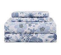 Mooreeke King Size Sheets Set - 4 Piece Soft Breathable Microfiber Bed Sheet Set - Blue & White Flower Pattern Sheet Set King - Deep Pocket Non-Slip Floral Fitted Sheet Included for All Season