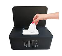 Moorfowl Baby Wipes Dispenser for Bathroom,7.28L * 4.80W *2.75H inches,Flushable Wipes Holder Container Refillable Wipes Box Sleek Funny Bathroom Decor Nursery and Baby Registry Essential (Black)