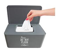 Moorfowl Baby Wipes Dispenser for Bathroom,Please DO NOT Flush Wipes Container Holder Grey,Upgarde Size (8.2L x 4.9W x 3.9H inches) Wipes Box Dispenser for Septic System or Septic Tank