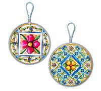 moorg Ceramic Hanging Plate Kitchen Decoration Hanging with Hook Sicilian Tiles Majolica Wall Plates 16 x 16 cm with Cork Back