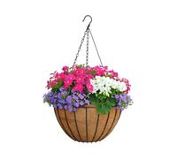 MoorGreen 14" London Hanging Basket with Natural Coir Liner - Heavy-Duty Black Metal Frame for Outdoor Garden & Patio Displays