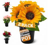 MoorGreen Fiore Artificial Grave Flower Pot Sunflower - 2 pack - Weighted Memorial Vase for Graveside Use - Wind-Resistant Design - Realistic Silk Flowers