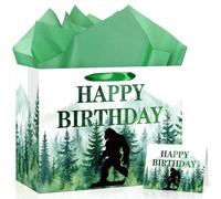 MOORIIY Bigfoot Birthday Gift Bag with Tissue Paper and Card, Bigfoot Wrapping Paper Sasquatch Birthday Gift Bag Party Favors Sasquatch Bigfoot Party Decorations Supplies 11.8x9.4x5.3 inches